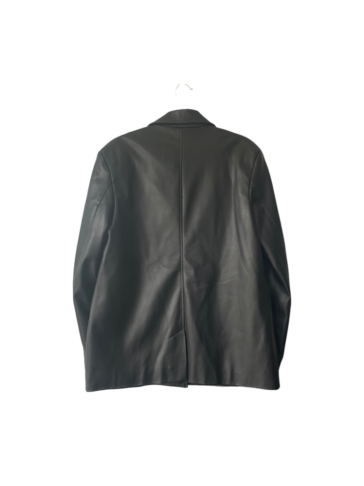 Bershka ladies black long sleeved button up faux leather blazer jacket coat - Picture 4 of 6